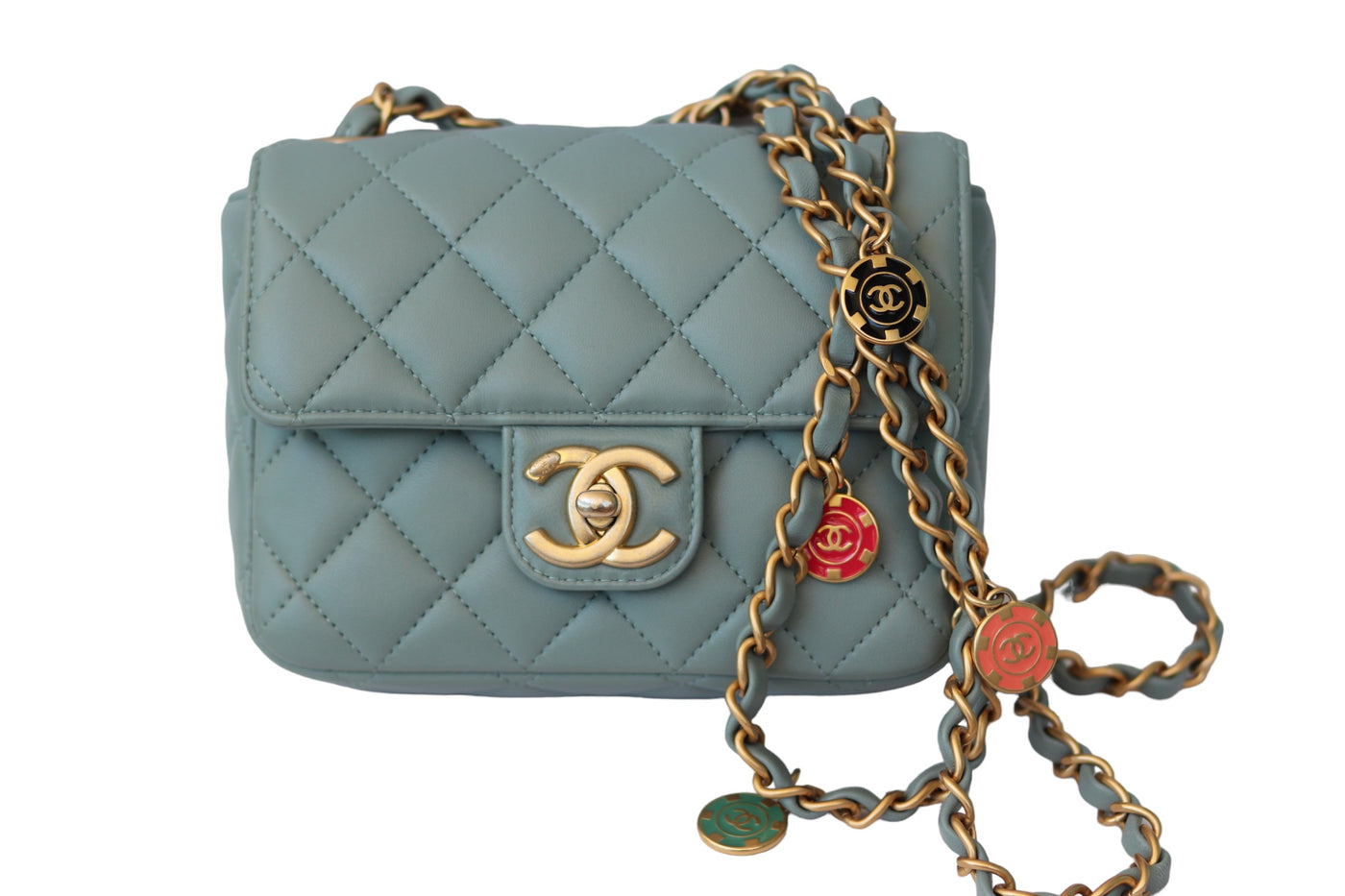 CHANEL Casino Royale Charms Mini Square Flap Bag Enamel Cruise 2023 Collection