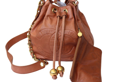 CHANEL Vintage Drawstring Bucket Bag Caramel