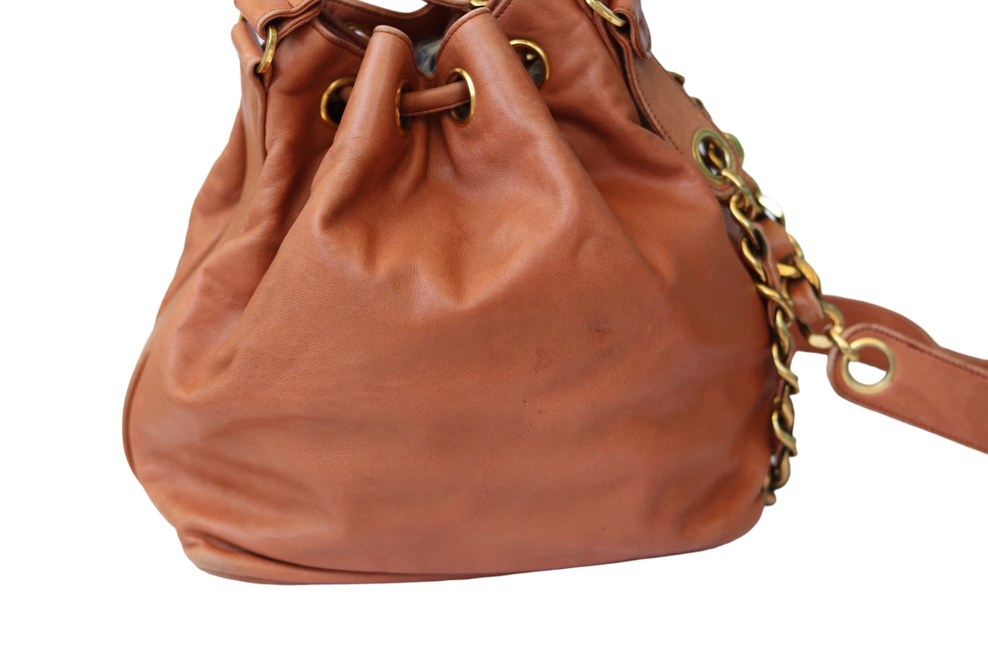 CHANEL Vintage Drawstring Bucket Bag Caramel