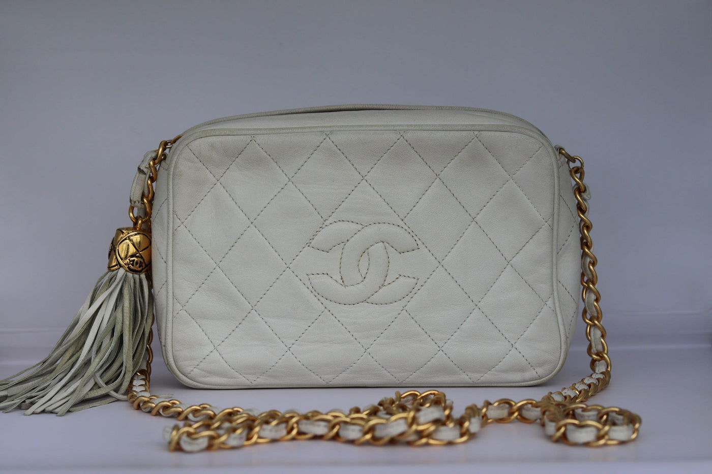 Chanel White Quilted Leather Diamond Bag Chanel