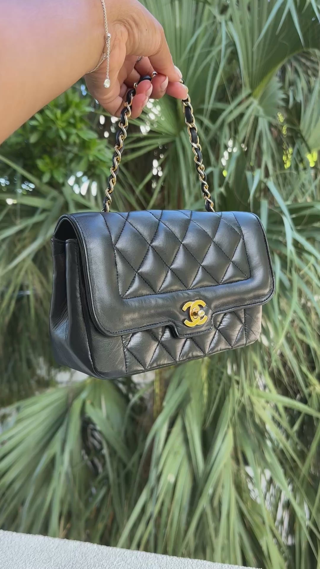 CHANEL Classic Diana Vintage Flap Bag Quilted Lambskin Small Black