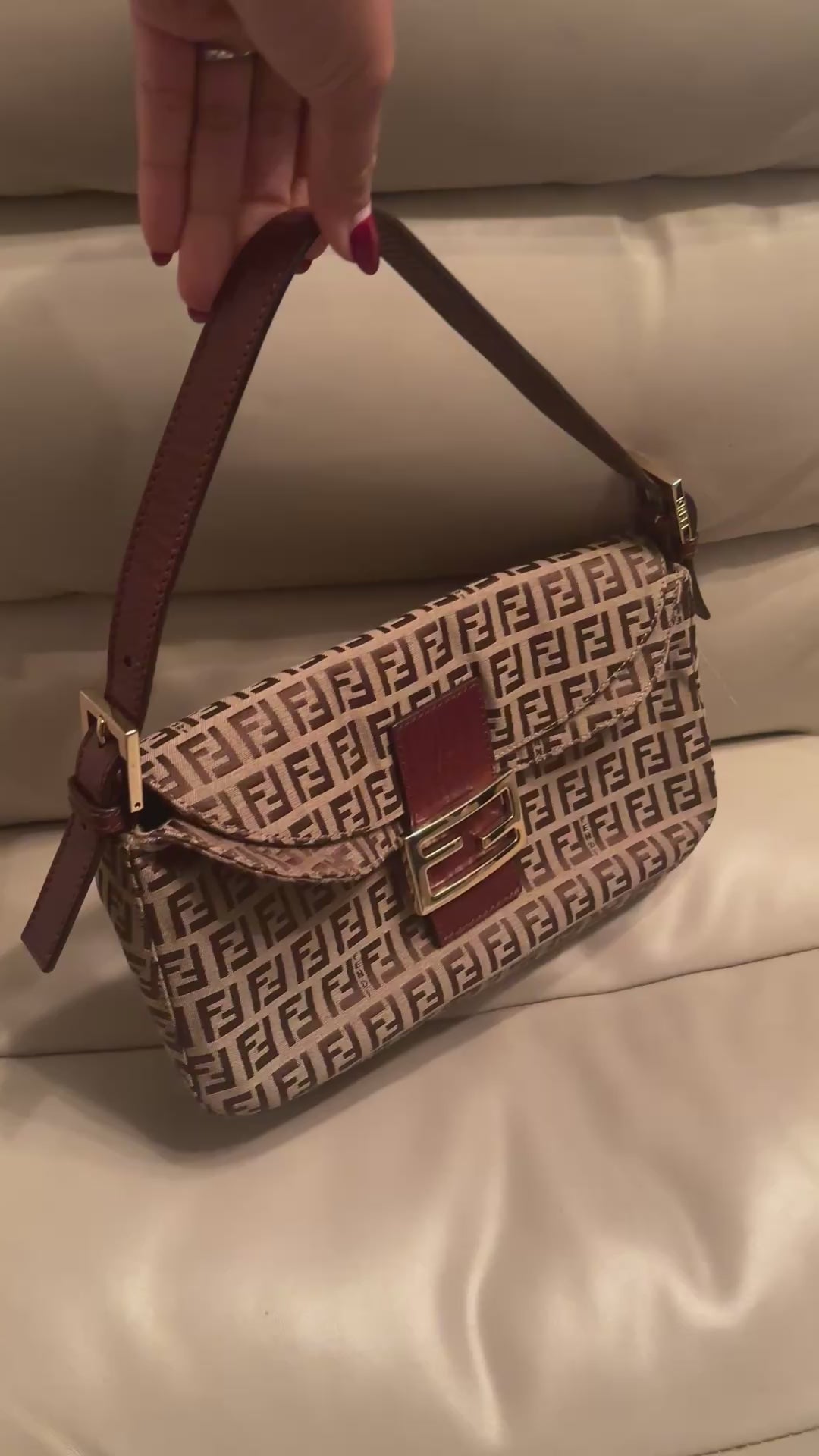 FENDI Zucchino Mamma Baguette Brown Gold Hardware